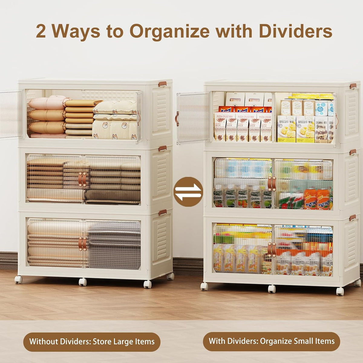 SAILUN 145Gal/580Qt Stackable Storage Bins Folding Collapsible Storage Bins with a Lid, Closet Organizers and Storage,White 26" W x 17" D x 71" H