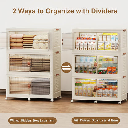SAILUN 145Gal/580Qt Stackable Storage Bins Folding Collapsible Storage Bins with a Lid, Closet Organizers and Storage,White 26" W x 17" D x 71" H