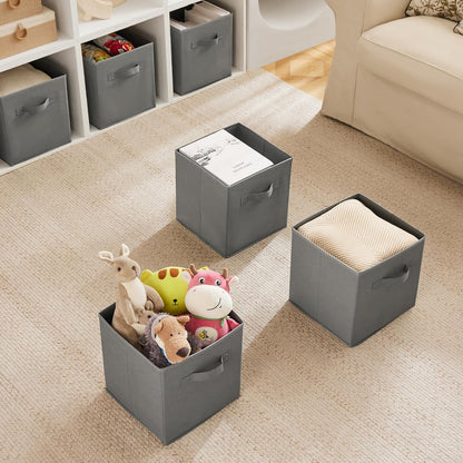 MAX Houser Fabric Storage Bins Cubes Baskets Containers with Dual Plastic Handles for Home Closet Bedroom Drawers Organizers, Flodable, Blue, Set of 4