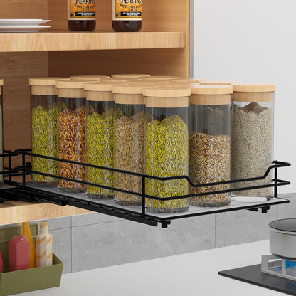 BOIVSHI 2-Tier Spice Rack, Pull Out Cabinet Organizer Spice Racks Height Adjustable Heavy Duty Metal Basket for Inside Cabinets & Pantry Closet(9.5''Wx10.5''Dx9.5''H)