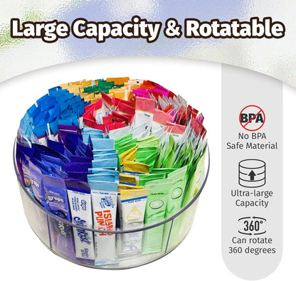 Drink Packet Organizer For Powdered Drink Mix,Powder Packet,Water Packet,Water Flavor Packet,Lazy Susan Organizer Rotating Holder for Drink Mix Necessities（Square）