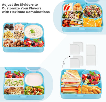 wiwens Snack Box Containers for Kids Adults 2PCS Reusable Snackle Boxes with Adjustable Dividers Airtight Snack Organizers with Compartents Toddler Bento Lunch Box LeakProof for Office,School,Outdoor