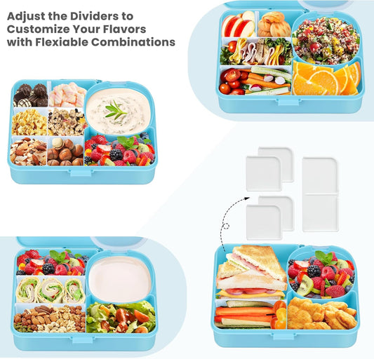 wiwens Snack Box Containers for Kids Adults 2PCS Reusable Snackle Boxes with Adjustable Dividers Airtight Snack Organizers with Compartents Toddler Bento Lunch Box LeakProof for Office,School,Outdoor