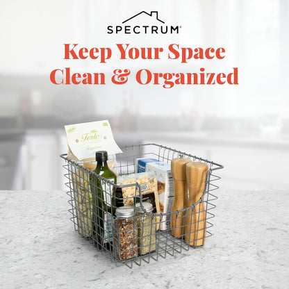 Spectrum Wire Scoop Basket Storage Bin Industrial Gray Medium Metal Wire Basket Organizer for Kitchen Pantry Wire Storage Bins, Heavy Duty Rectangle Wire Storage for Kitchen Organization
