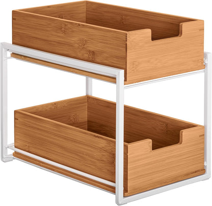 Seville Classics Bamboo Premium Organizer Storage Bins for Kitchen Silverware, Pantry, Closet, Office Desk, Pens, Utensils, Makeup, K Cup, Bamboo, Bag Holder Bin Set