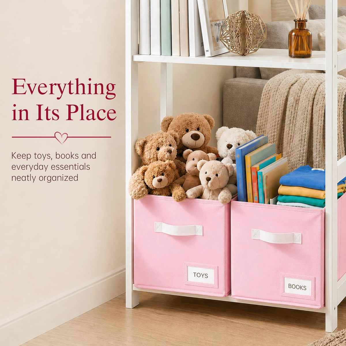 Storage Cubes, 11 Inch Fabric Storage Cubes Organizer Bins with Labels, Odor-Free & Sturdy PP Structure, Cubby Baskets for Closet, Shelves, Toys & Nursery (Beige)