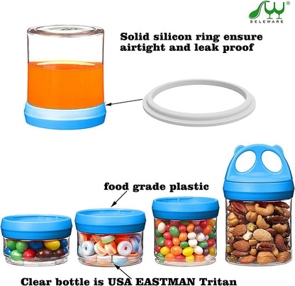 SELEWARE Portable Stackable Food Storage Containers for Snacks Formula Powder and Drinks Twist Lock System Airtight Leak-proof BPA and Phthalate Free 4 Piece Jars 31oz Blue