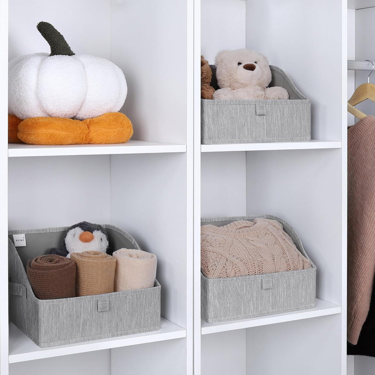WUIKE Closet Organizers and Storage, Trapezoid Storage Bins, Fabric Closet Bins with Handles, Foldable Storage Baskets for Clothes, Purse, Blanket, Herringbone Gray, Extra Large