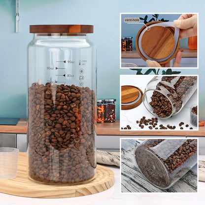 Glass Storage Containers with Lids,Glass Jars with Bamboo Lids, Canisters Set for Pasta, Nuts, Coffee Beans, Kitchen Pantry Organization Jar,Muti Size Set of 3,with Lables and Pen