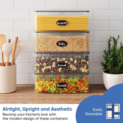 Chef's Path Airtight Food Storage Containers with Lids (Set of 4/3.6 Liters Each), Plastic Spaghetti Container for Pasta & Dry Food Storage, BPA Free Pantry Organizer Set with Kitchen Accessories