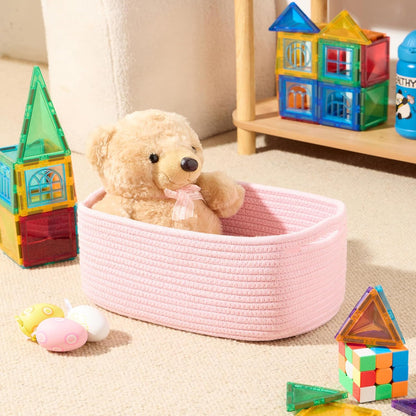 MiniArk Small Storage Baskets for Organizing | Closet Organizer Bins | Shelf Toy Basket | Woven Rope Baskets | Cube Decorative Box | Shallow Basket | L11.5xW7.5xH4.7| Brown