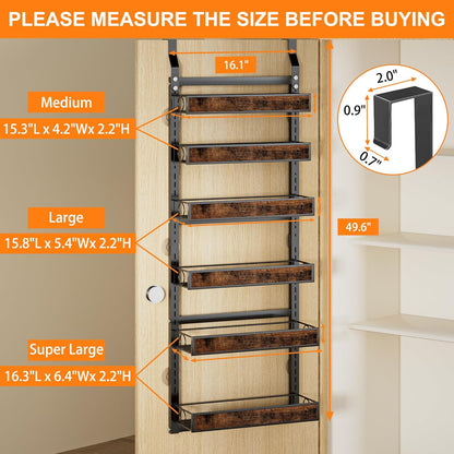 8 Tier Over The Door Pantry Orangizer 2 IN 1 Wall Mounted or Hanging Spice Rack with Adjustable Wood Basket,Heavy Duty Seasoning Storage Shelf for Kitchen Pantry and Bathroom