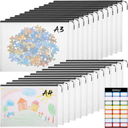 YOPCDJ 24pcs Mesh Zipper Pouch File Bags Puzzle Storage Bags, A3 17x12 Inches Large Reusable Zipper Pouches for Organizing Classroom Board Game Organization
