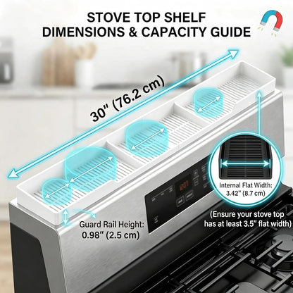 AWOKE Stove Top Shelf 30 Inch - Silicone Material Magnetic Shelf for Stove - 3 Functional Partitions Kitchen Spice Rack Organizer-Black,Kitchen Gadgets Storage Organization