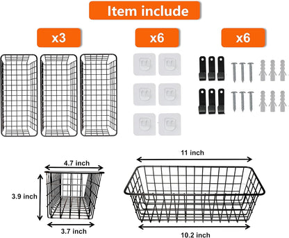 Joben Oligey 3 Set [Extra Large] Hanging Wall Baskets ,Wire Basket For Storage Pantry, Farmhouse Food Storage Kitchen Pantry Laundry Closet Garage RV ,Black
