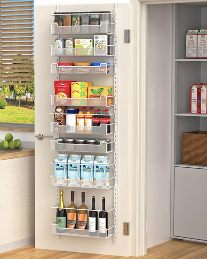 VyGrow 12.3" W Narrow Over the Door Pantry Organizer, 6-Tier Over the Door Organizer with Adjustable Basket, Pantry Door Organization for Pantry Kitchen Storage Room Spice Rack, White