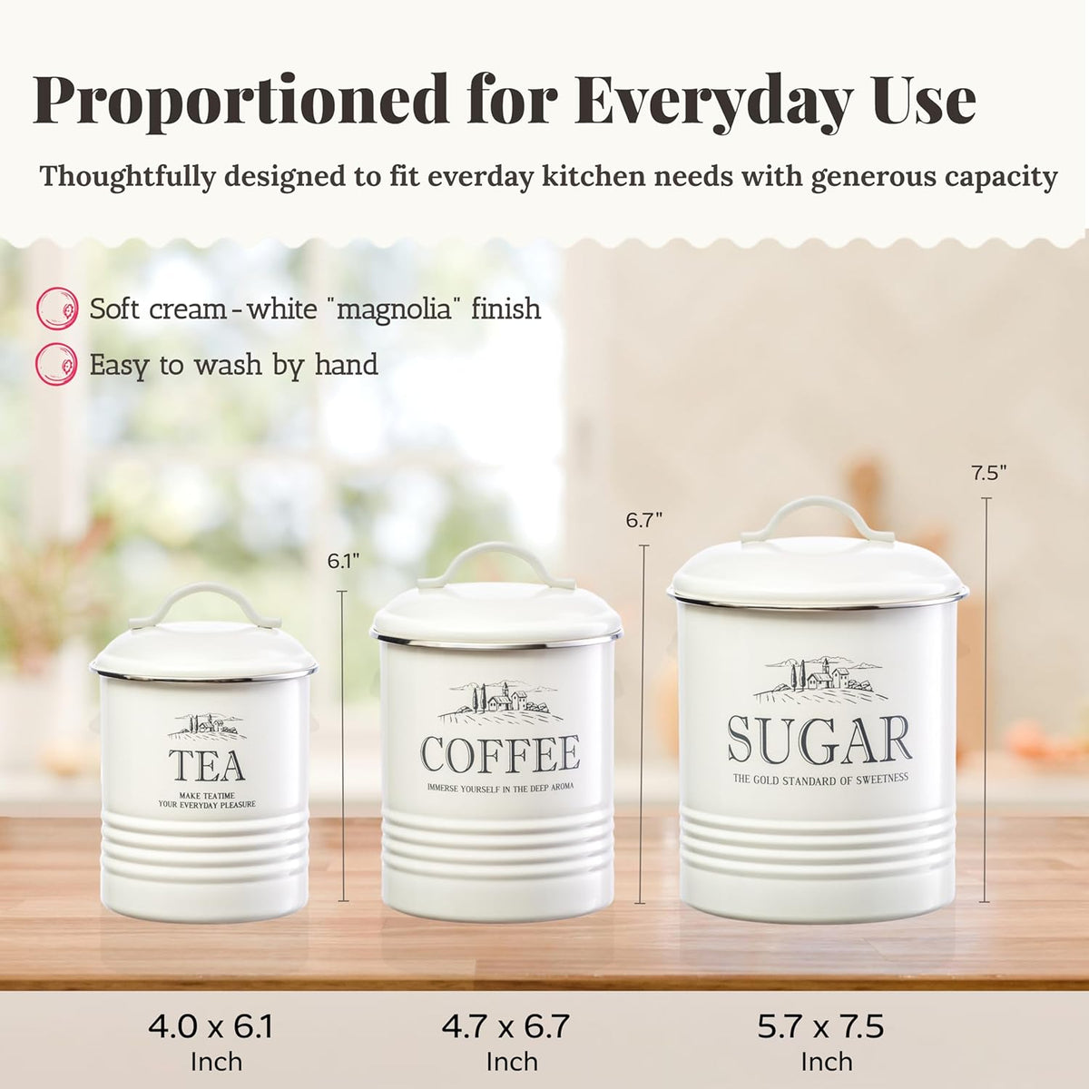 noonberry Potato and Onion Storage Bin Set – 3-Piece Ventilated Potato Storage Bin, Onion Storage Container and Garlic Container – Cream-White Magnolia Finish