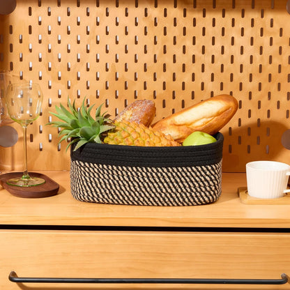 MiniArk Small Storage Baskets for Organizing | Closet Organizer Bins | Shelf Toy Basket | Woven Rope Baskets | Cube Decorative Box | Shallow Basket | L11.5xW7.5xH4.7| Brown