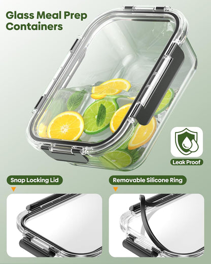 KEMETHY 40 PCS Glass Food Storage Containers with Lids(20 Container & 20 Lid), Borosilicate Glass Meal Prep Containers for Kitchen Storage and Organization, BPA-Free, Leak Proof, Reusable