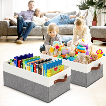 Large Capacity Storage Bins Closet Organizer for Shelves, Fabric Closet Storage Baskets Boxes with Leather Handles for Organizing Clothes, Sheets, Jeans, Toys, Books (Grey)