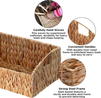 Rattan Storage Baskets, Handwoven Wicker Storage Bins with Built-in Handles, Storage Container Baskets for Shelves, Bedroom, Bathroom, Laundry Room or Kitchen(Natural)