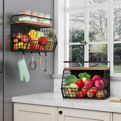 Magnetic Shelf for Fridge,Hanging Wall Basket for Potato Onion Fruit and Vegetable Storage Bins,Large Produce Container Magnetic Spice Rack for Refrigerator Kitchen Counter Pantry,Black