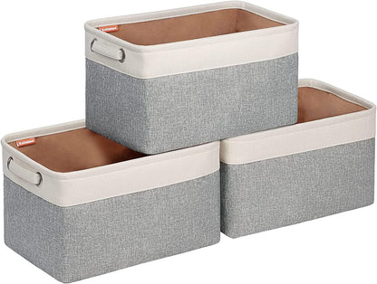 Foldable Storage Bin Collapsible Basket 12" x 10" x 9.5" Cube Storage Organizer Bins with Dual Carry Handles for Home Closet Shelves Drawers Organizer, Set of 3, Grey