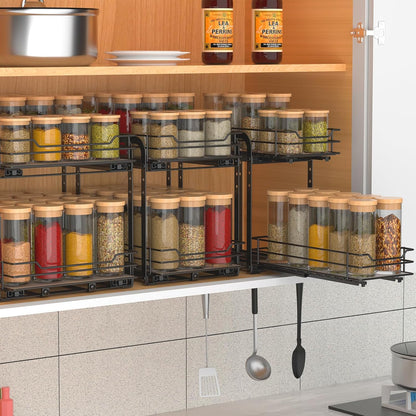 BOIVSHI 2-Tier Spice Rack, Pull Out Cabinet Organizer Spice Racks Height Adjustable Heavy Duty Metal Basket for Inside Cabinets & Pantry Closet(9.5''Wx10.5''Dx9.5''H)