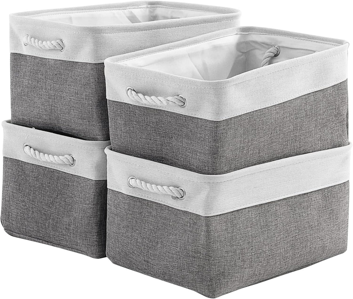 Fabric Storage Bins 12x8x5 inch [6-Pack] with Rope Handles - Decorative Baskets for Organizing