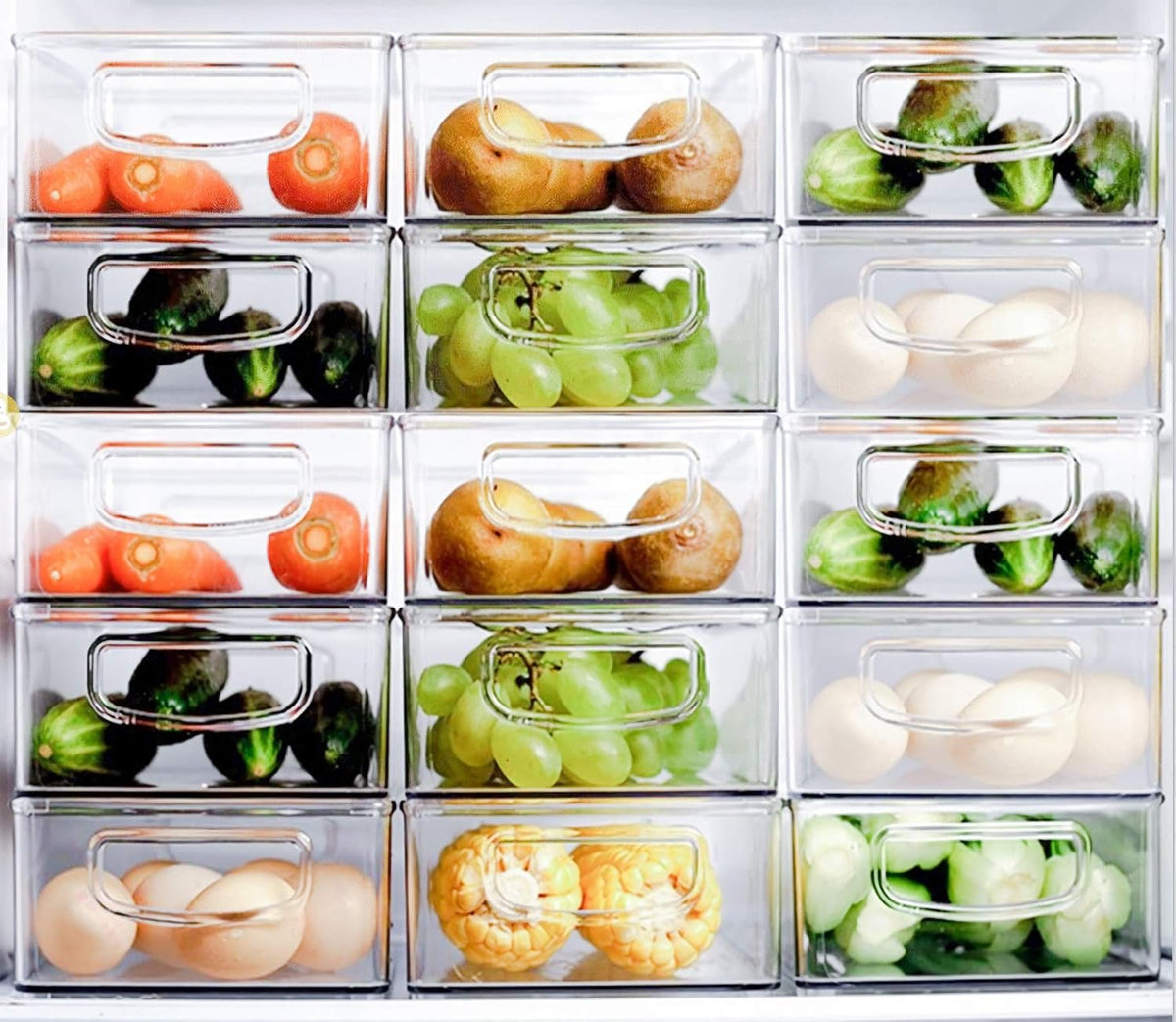 Kingrol 6 Pack Plastic Storage Bins for Pantry, Refrigerator, Countertop, Cabinet Organization, Stackable Food Storage Organizer with Handles, BPA Free, 10 x 6 x 3 Inch