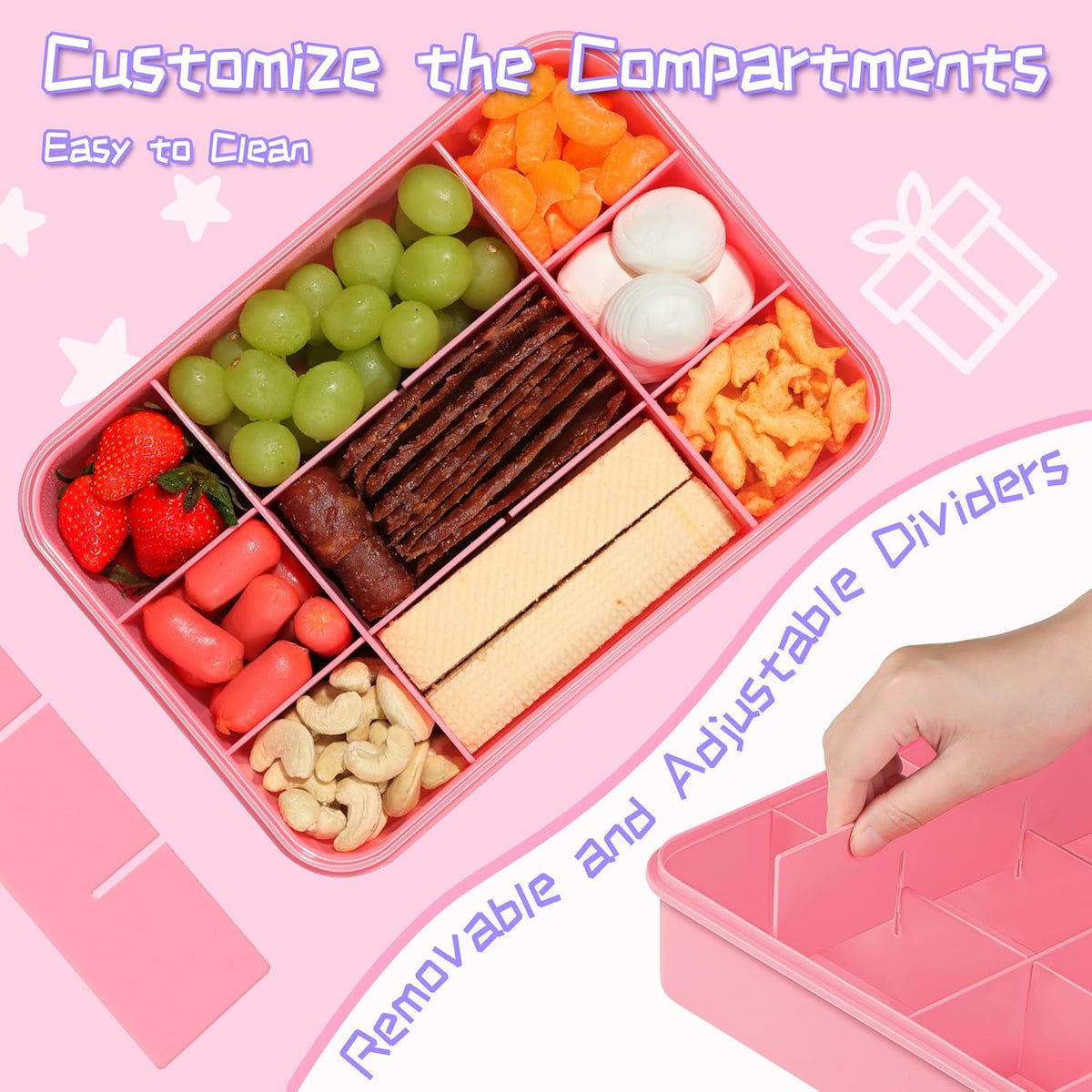Xyptorix Snack Box Container for Kids - Adjustable 12-Compartment Snack Containers, Reusable Bento Box, Dishwasher Safe, BPA-Free, Perfect for School, Travel, Camping & Picnic, Ivory White