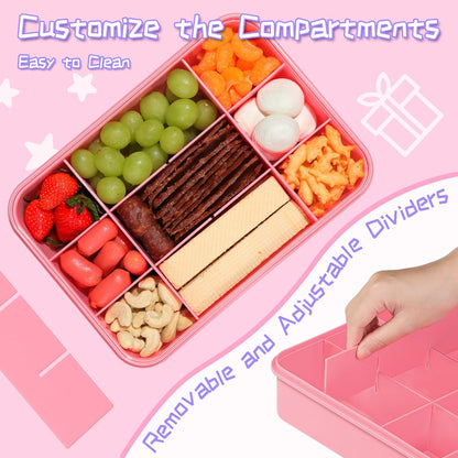 Xyptorix Snack Box Container for Kids - Adjustable 12-Compartment Snack Containers, Reusable Bento Box, Dishwasher Safe, BPA-Free, Perfect for School, Travel, Camping & Picnic, Ivory White