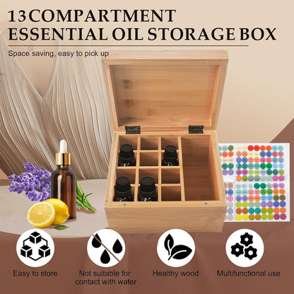 Pure Vie Essential Oil Bamboo Storage Box Travel Display Presentation, Holds 26 Bottles for 5, 10, 15ml - Aromatherapy Organizer Nail Polish Fragrance Container - Keep Your Oils Safe & Space Saver