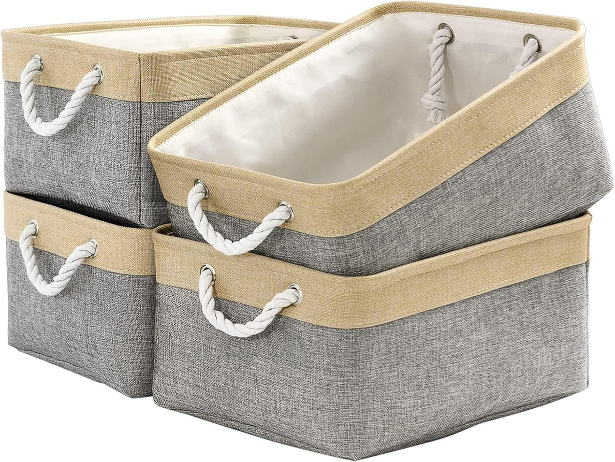 Fabric Storage Bins 12x8x5 inch [6-Pack] with Rope Handles - Decorative Baskets for Organizing