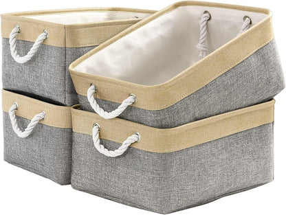 Fabric Storage Bins 12x8x5 inch [6-Pack] with Rope Handles - Decorative Baskets for Organizing