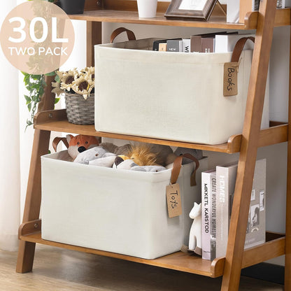 CHICVITA Large Storage Baskets for Shelves, Fabric Storage Bins with Metal Frame, Closet Organizers and Storage Boxes for Clothes Toy, Beige