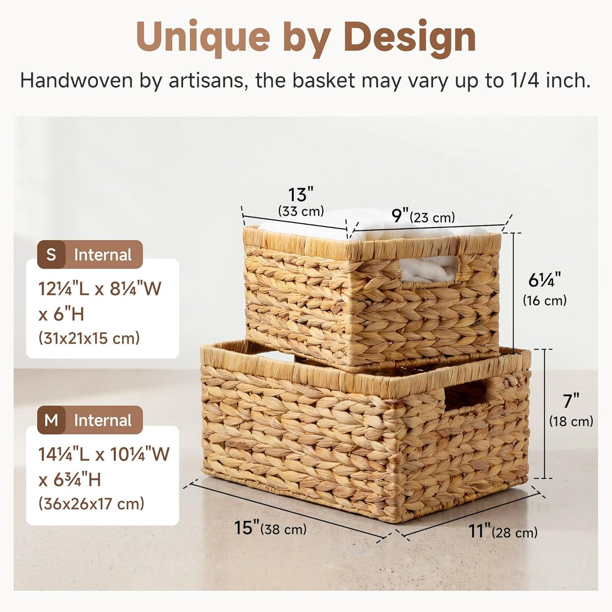 StorageWorks Wicker Basket, Baskets for Organizing, Storage Basket with Built-in Handles, Water Hyacinth Shelves (Medium 2-Pack, Natural Hyacinth)