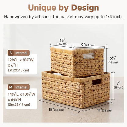StorageWorks Wicker Basket, Baskets for Organizing, Storage Basket with Built-in Handles, Water Hyacinth Shelves (Medium 2-Pack, Natural Hyacinth)