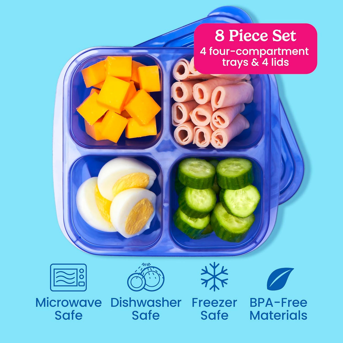 Bentgo Easyboxes 4-Compartment Snack Containers - 8-Piece Set with 4 Trays & 4 Custom-Fit Lids to Seal in Freshness - Reusable Food Storage & Meal Prep Bento BPA-Free Containers (Brights 4-Pack)