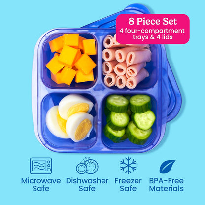 Bentgo Easyboxes 4-Compartment Snack Containers - 8-Piece Set with 4 Trays & 4 Custom-Fit Lids to Seal in Freshness - Reusable Food Storage & Meal Prep Bento BPA-Free Containers (Brights 4-Pack)