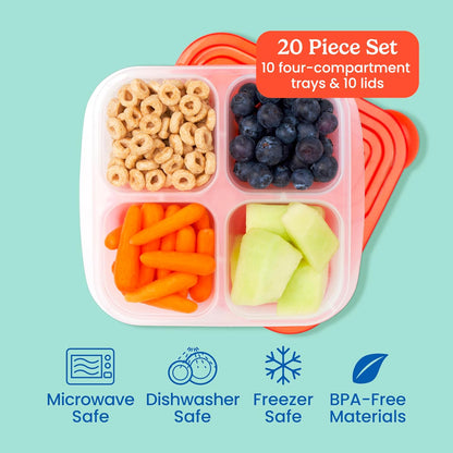 Bentgo Easyboxes 4-Compartment Snack Containers - 8-Piece Set with 4 Trays & 4 Custom-Fit Lids to Seal in Freshness - Reusable Food Storage & Meal Prep Bento BPA-Free Containers (Brights 4-Pack)