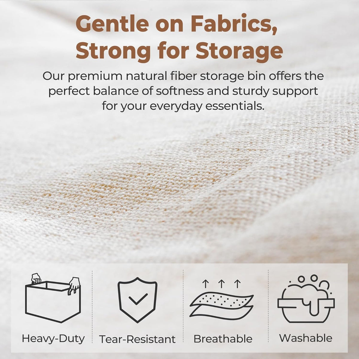 StorageWorks Storage Bins, Shelves Baskets for Organizing, Fabric Closet Organizers with Handles, Metal Frame, Beige-Cotton-linen, 2-Pack