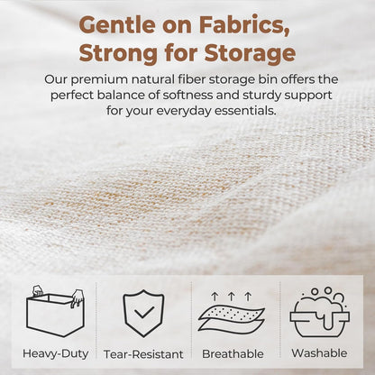 StorageWorks Storage Bins, Shelves Baskets for Organizing, Fabric Closet Organizers with Handles, Metal Frame, Beige-Cotton-linen, 2-Pack