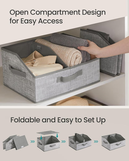 SONGMICS Set of 6 Storage Baskets, Foldable Storage Bins, Fabric Boxes, 15.7 x 11.8 x 7.9 Inches, Closet Storage Organizers, 3 Handles, for Bedroom, Living Room, Summer Sand URFB0140K01