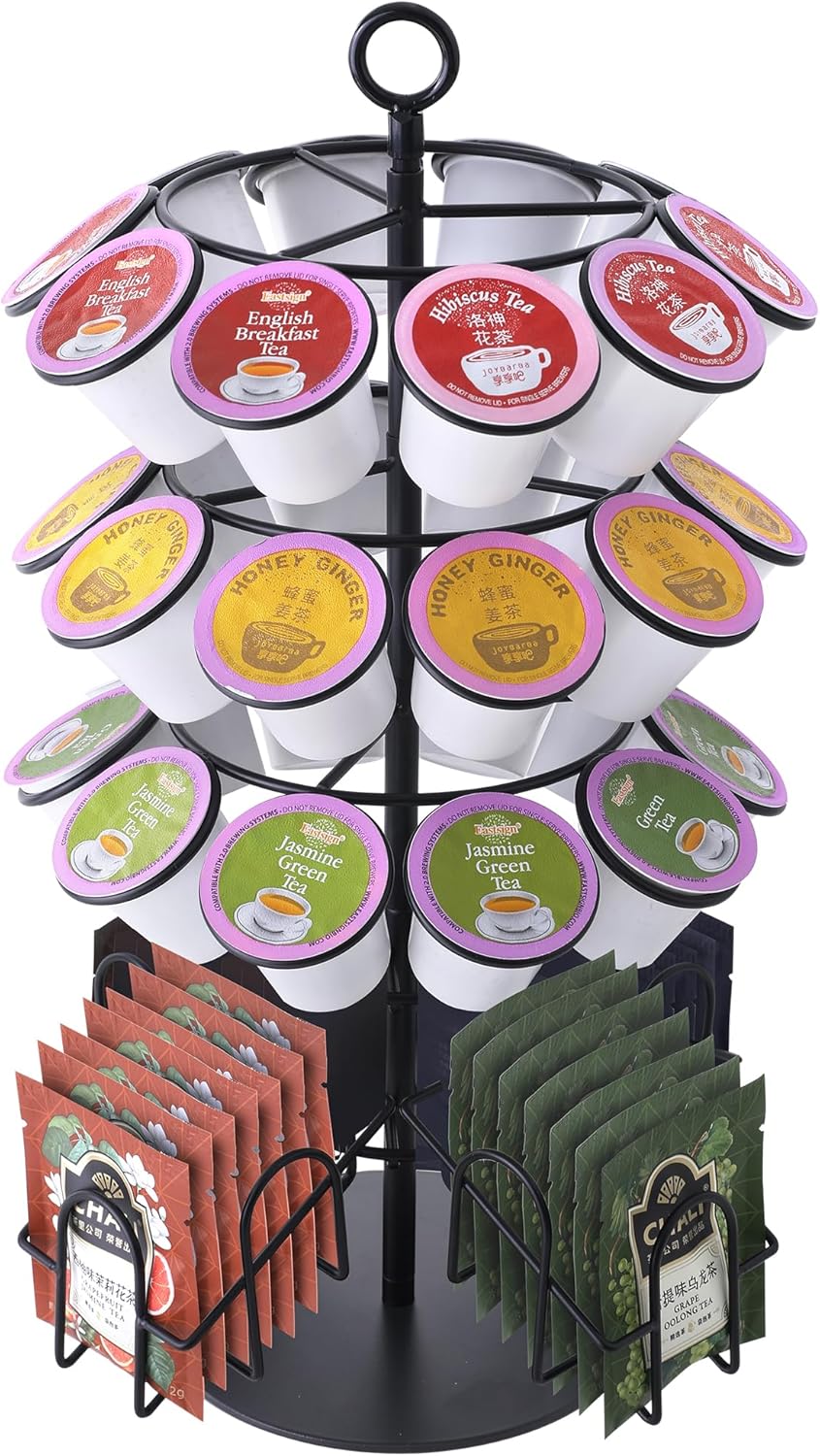 4-Tier K-Cup Holder Compatible with 36 K-Cups, Coffee Pod Carousel, Coffee Pod Storage Stand Detachable Organizer for Countertop, Spins 360-Degrees