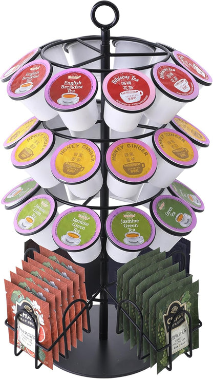 4-Tier K-Cup Holder Compatible with 36 K-Cups, Coffee Pod Carousel, Coffee Pod Storage Stand Detachable Organizer for Countertop, Spins 360-Degrees