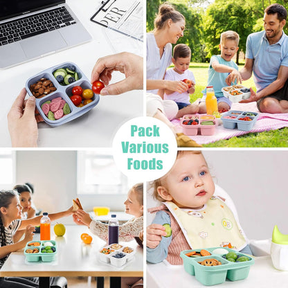 Caperci Lunchable Snack Containers - 4 Pack Bento Snack Boxes with 4-Compartment, 2 Leakproof Dip Cups, Reusable Divided Food Containers for School, Work, Travel (Jewel Brights)