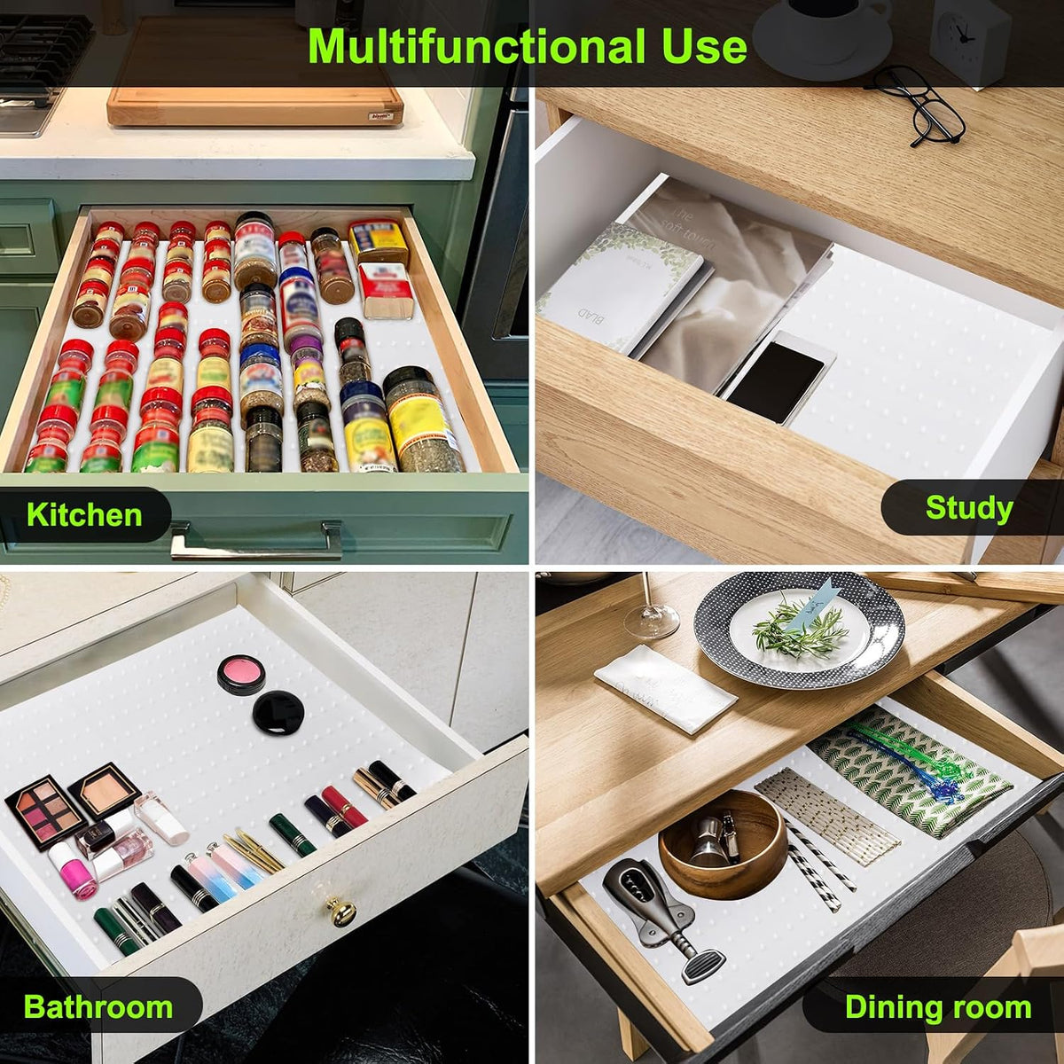 Gosmol Spice Drawer Organizer insert, Adjustable & Non-Slip Silicone Spice Drawer Liner, in Drawer Spice Organizer for Seasoning Jars and Spices Bottles -Grey