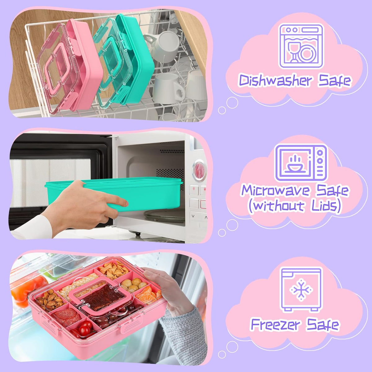 Xyptorix Snack Box Container for Kids - Adjustable 12-Compartment Snack Containers, Reusable Bento Box, Dishwasher Safe, BPA-Free, Perfect for School, Travel, Camping & Picnic, Ivory White