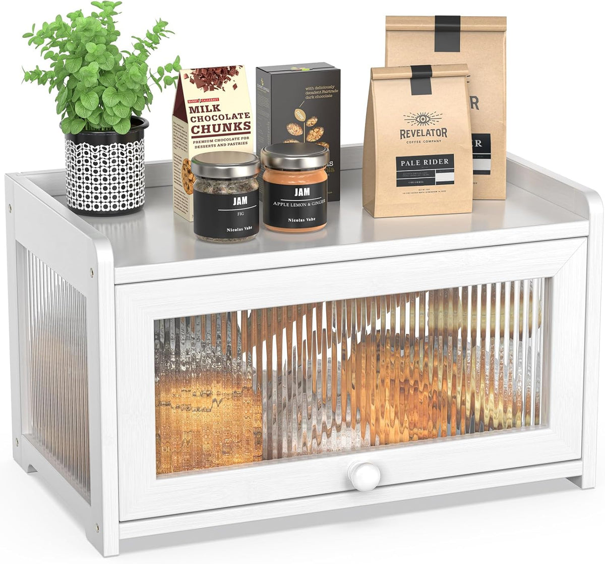 BAMBANG Bamboo Bread Box for Kitchen Countertop, Extra Large Farmhouse Bread Box with 4-Side Clear Panels, Wooden Bread Storage Container for Homemade Bread, Natural